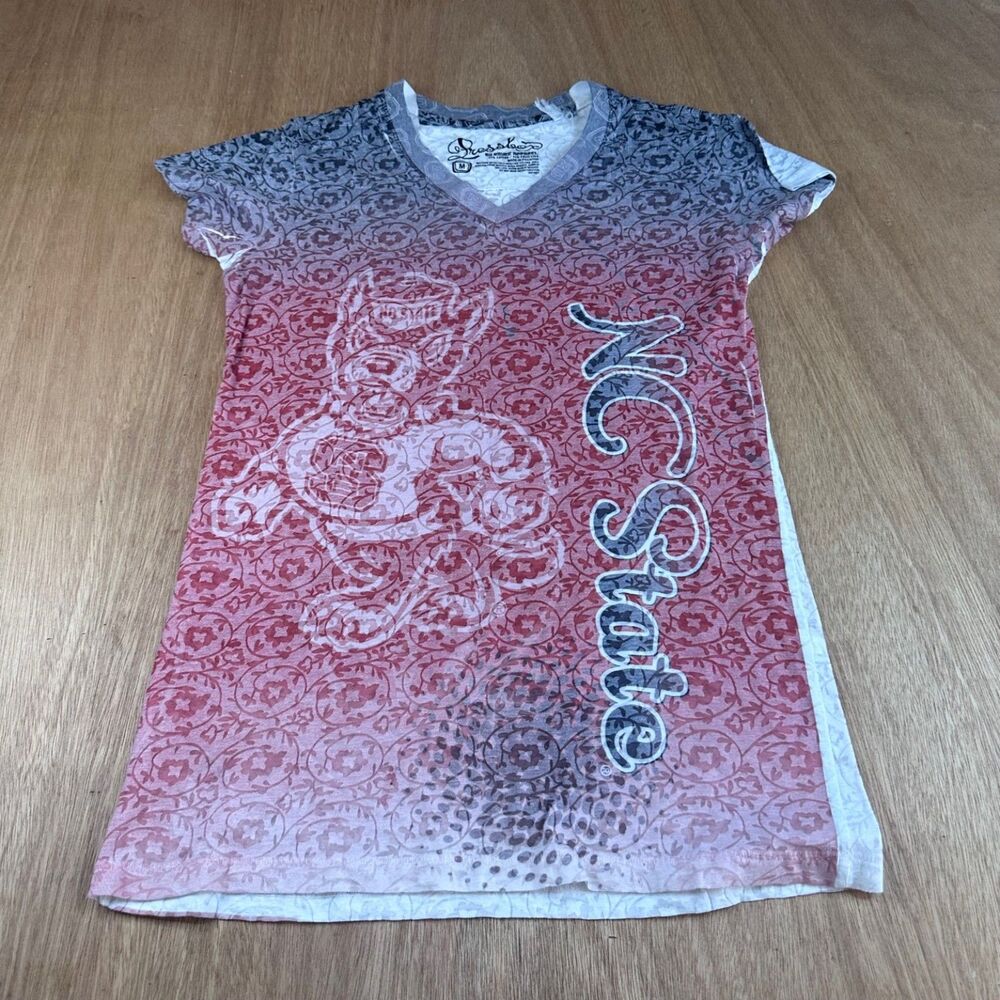 Pressbox NC State Women’s M V-Neck Tee Red Gray Ombre Wolfpack Shirt